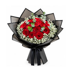 Bouquet Of Red Rose Black Wrapp