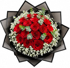 Bouquet Of Red Rose Black Wrapp