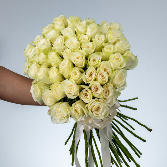 Bunch of White Roses 50 Flowers