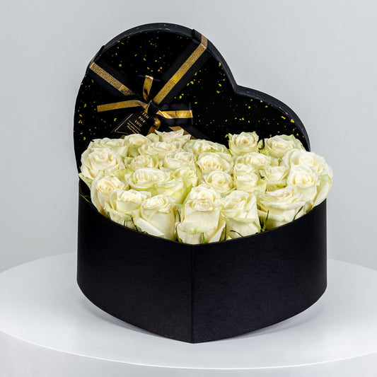 Heart shape Box Rose Arrangement White