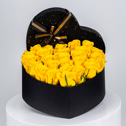 Heart shape Box Rose Arrangement Yellow