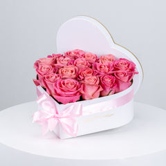 Heart Shape white Box Arrangement Peach