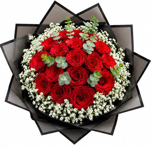 Bouquet Of Red Rose Black Wrapp