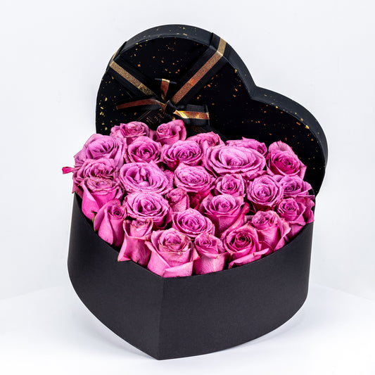 Heart shape Box Rose Arrangement Purple