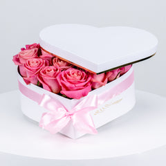 Heart Shape white Box Arrangement Peach