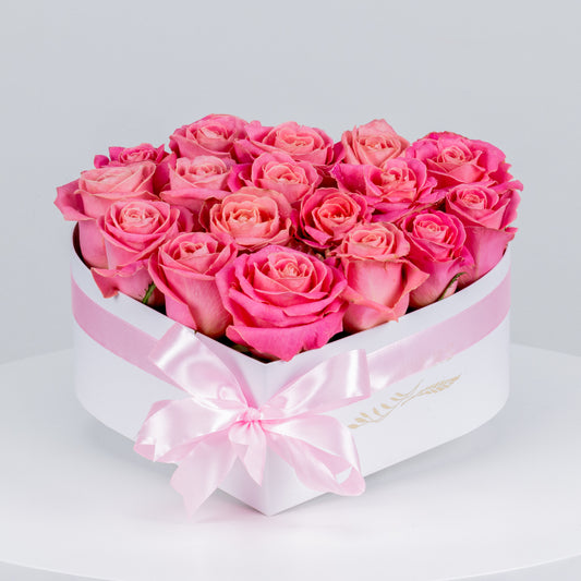 Heart Shape white Box Arrangement Peach