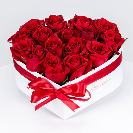 Heart Shape white Box Arrangement Red
